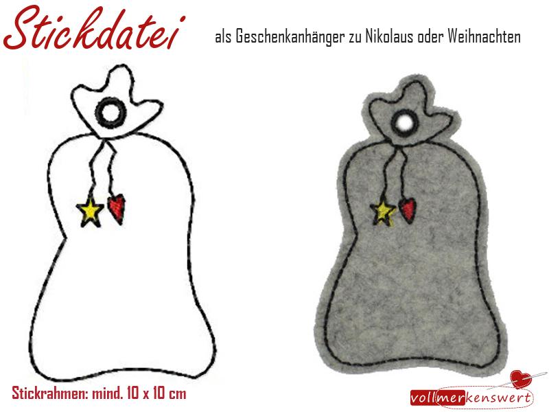 2 Stickdateien Geschenkesack Anhänger zu Weihnachten oder Nikolaus für 10x10er Rahmen Einzeldatei + Mehrfachdatei2 Stickdateien Geschenkesack Anhänger zu Weihnachten oder Nikolaus für 10x10er Rahmen Einzeldatei + Mehrfachdatei